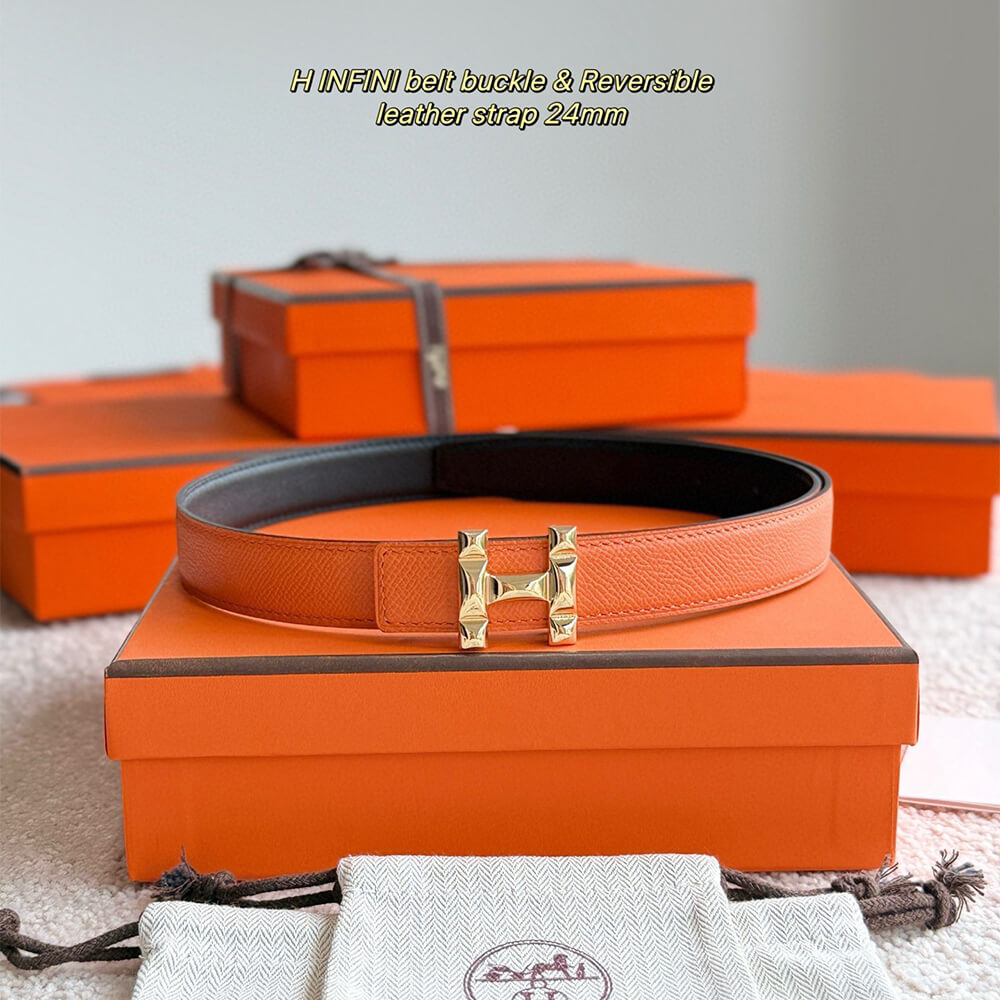 H Infini belt buckle   Reversible leather strap 24 mm